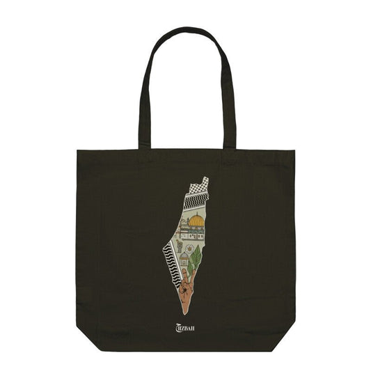 Palestine Tote Bags with Zipper | Black - Hizbah