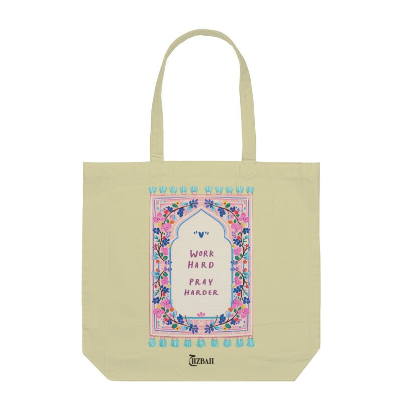 Work Hard Pray Harder | Tote Bag with Zipper - Hizbah